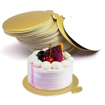 Mini Round Golden Cardboard Cake Base, Mousse Cake Boards 100PCS Paper Plates Circle Dessert Board Base Grease
