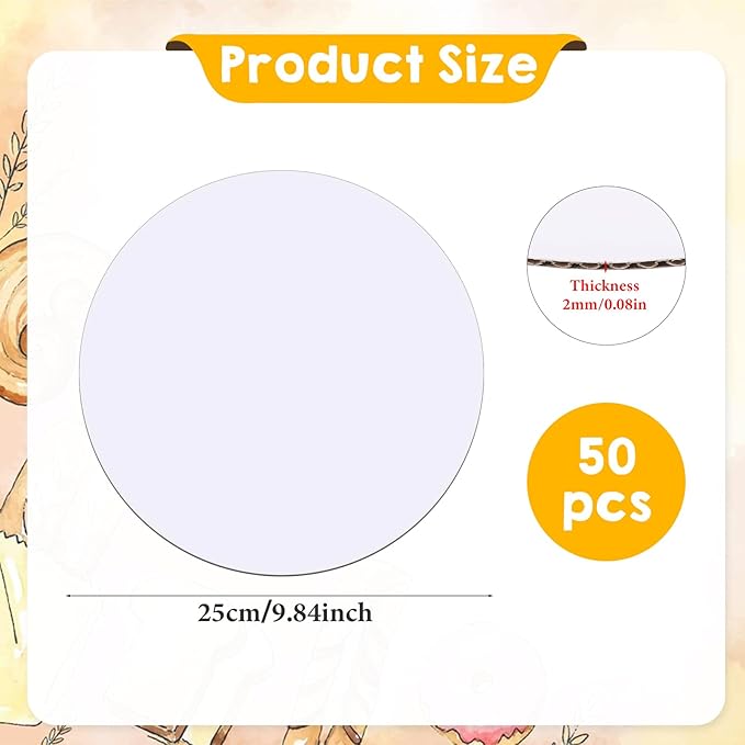 50 Packs 10 Inch Pastry Board, Round Cake Board, Waterproof and Oil-proof Cake Plate, White Circle Cake Base Boards, Mini Cake Boards for Baking Cake, Dessert and Crafts Display