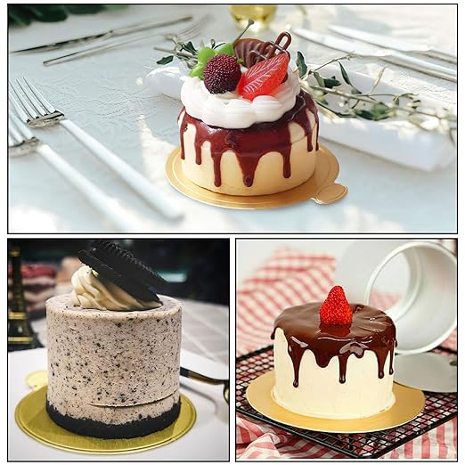 Mini Round Golden Cardboard Cake Base, Mousse Cake Boards 100PCS Paper Plates Circle Dessert Board Base Grease