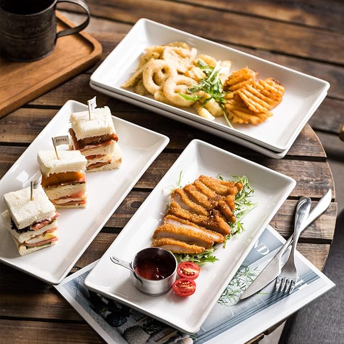 Porcelain Serving Platters Rectangular Trays White Serving Platters for Party, Stackable Serving Plates Set of 4,12 inch