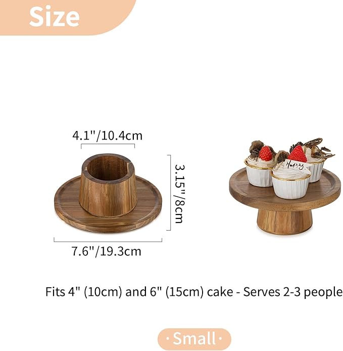 Wood Cake Stand Cupcake Stand: Small Round Cake Display Holder 7.6 Inch Pastry Stands Muffin Snack Platter for Kitchen Wedding Reception Bakery Baby Shower Graduation Dessert Table- 6 Inch Cake