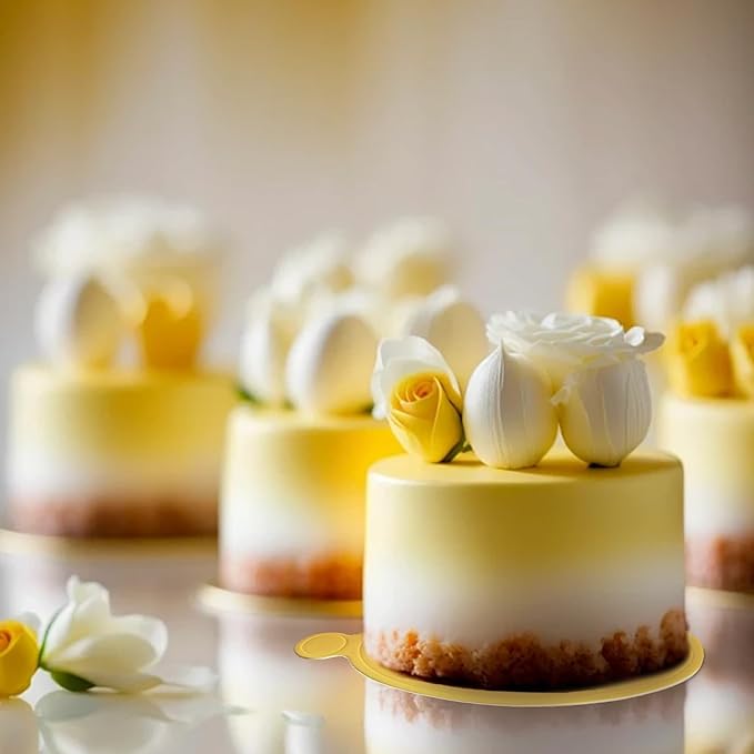 3.5 Inch Mini Cake Boards: 50pcs Golden Round Mousse Cupcake Base, Bases Para Postres Mini Paper Plates Circle Dessert Boards