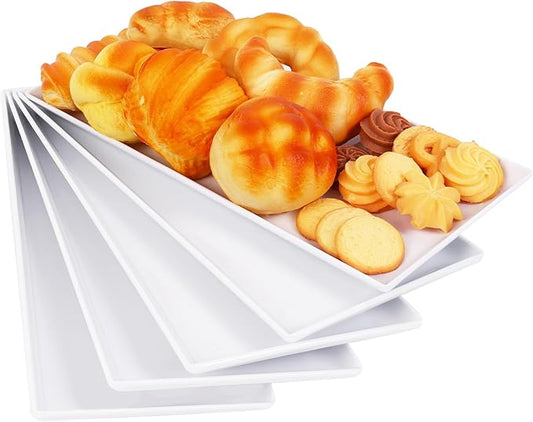 5pcs Melamine White Serving Trays for Party, Reusable Serving Dishes,14.5 x 6,Unbreakable Rectangle Plates, for Cookie, Appetizer, Charcuterie, Snack, Dessert, Food Display