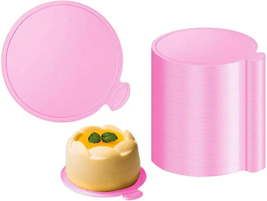 50pcs 3.15 Inch Mini Cake Boards Round Pink Mini Dessert Plates Mousse Cupcake Trays Base Paper Plates Circle Dessert Board