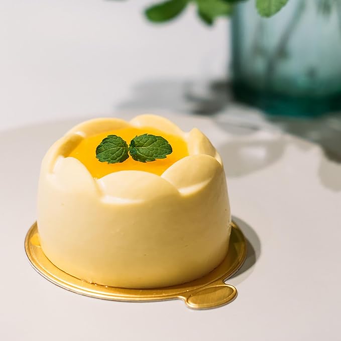 50 Pcs 3.14 Inch Mini Round Golden Cake and Bread Stand for Mousse Cupcake Base Paper Plates Circle Dessert Base Board (Gold)