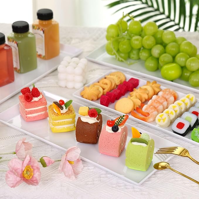 5pcs Melamine White Serving Trays for Party, Reusable Serving Dishes,14.5 x 6,Unbreakable Rectangle Plates, for Cookie, Appetizer, Charcuterie, Snack, Dessert, Food Display