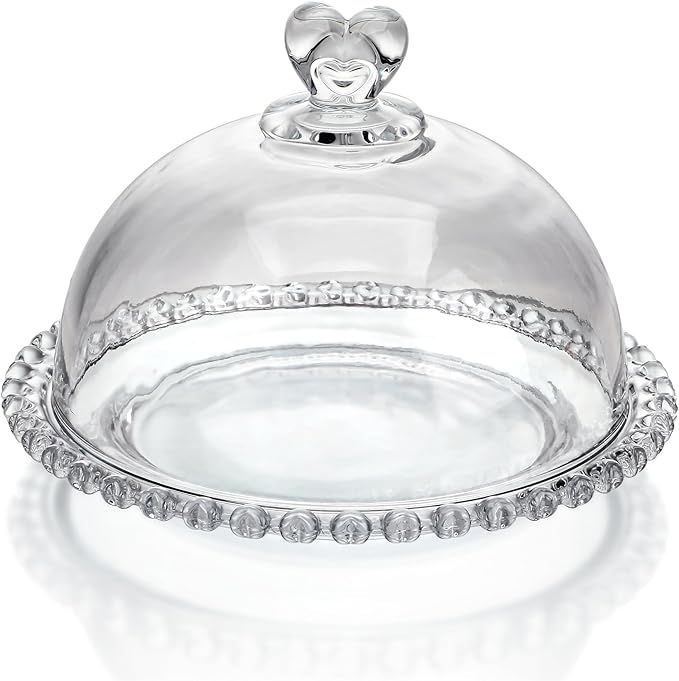 7" Crystal Cake Plate with Dome, Cake Stand with Cover, Round Pattern Glass Serving Platter with Lid for Kitchen Dining Bakery Pastries Display, Party, Entertaining, Dishwasher Safe(Clear)