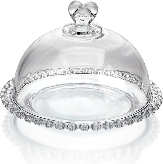 7" Crystal Cake Plate with Dome, Cake Stand with Cover, Round Pattern Glass Serving Platter with Lid for Kitchen Dining Bakery Pastries Display, Party, Entertaining, Dishwasher Safe(Clear)
