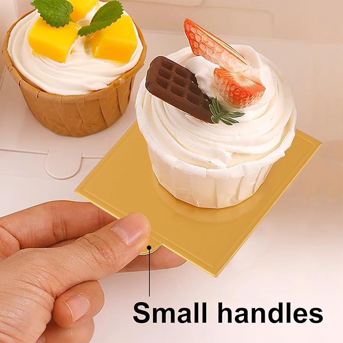 600 PCS 2.8 inch Mini Square Cake Boards, Premium Golden Mousse Cake Boards, Versatile Cupcake Bases & Dessert Displays, Perfect for Parties and Special Occasions