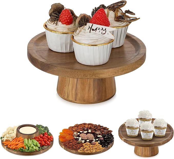 Wood Cake Stand Cupcake Stand: Small Round Cake Display Holder 7.6 Inch Pastry Stands Muffin Snack Platter for Kitchen Wedding Reception Bakery Baby Shower Graduation Dessert Table- 6 Inch Cake