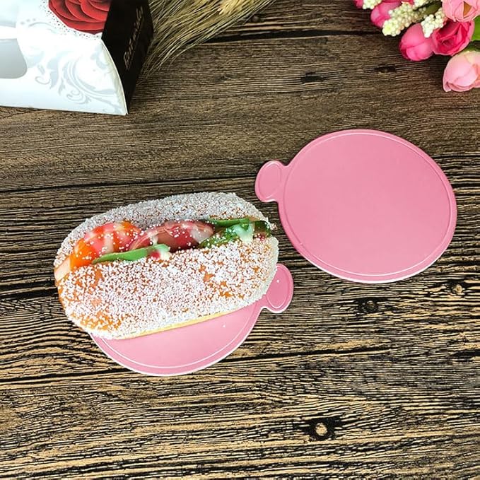 50pcs 3.15 Inch Mini Cake Boards Round Pink Mini Dessert Plates Mousse Cupcake Trays Base Paper Plates Circle Dessert Board