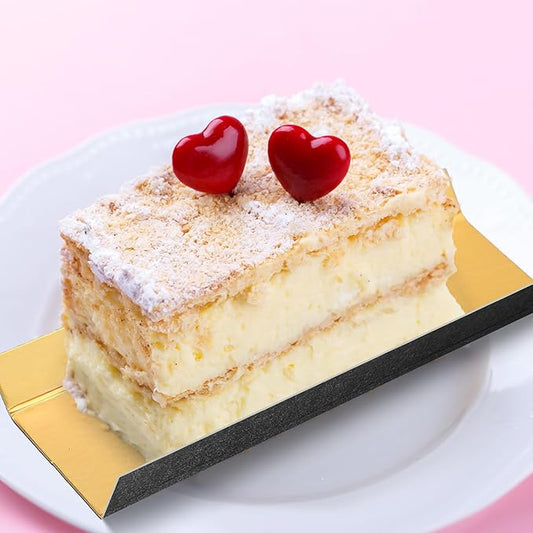 200 Pcs Mini Rectangular Foldable Paper Cardboard Cake Board Plates Bulk Mini Mousse Cake Bases Cardboards for Dessert Pastry Display Trays (Gold,Black)