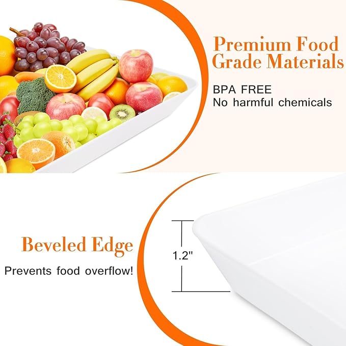 4 pcs Serving Tray for Entertaining, Grilling BBQ Accessories, Serving Platters for Snacks, Fruit, Reusable Plastic Trays for Serving Food and Pantry Organization in Kitchen & for Parties