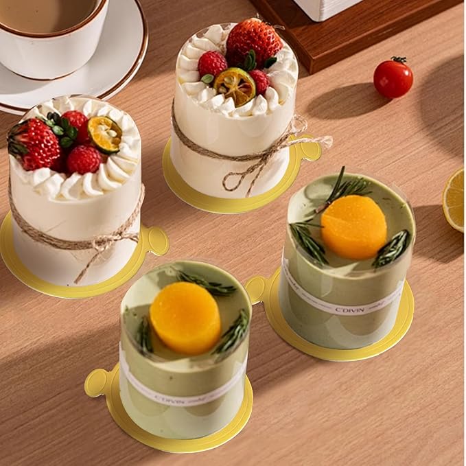 3.5 Inch Mini Cake Boards: 50pcs Golden Round Mousse Cupcake Base, Bases Para Postres Mini Paper Plates Circle Dessert Boards