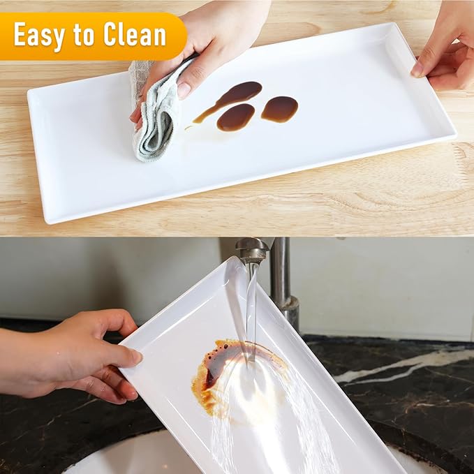 5pcs Melamine White Serving Trays for Party, Reusable Serving Dishes,14.5 x 6,Unbreakable Rectangle Plates, for Cookie, Appetizer, Charcuterie, Snack, Dessert, Food Display