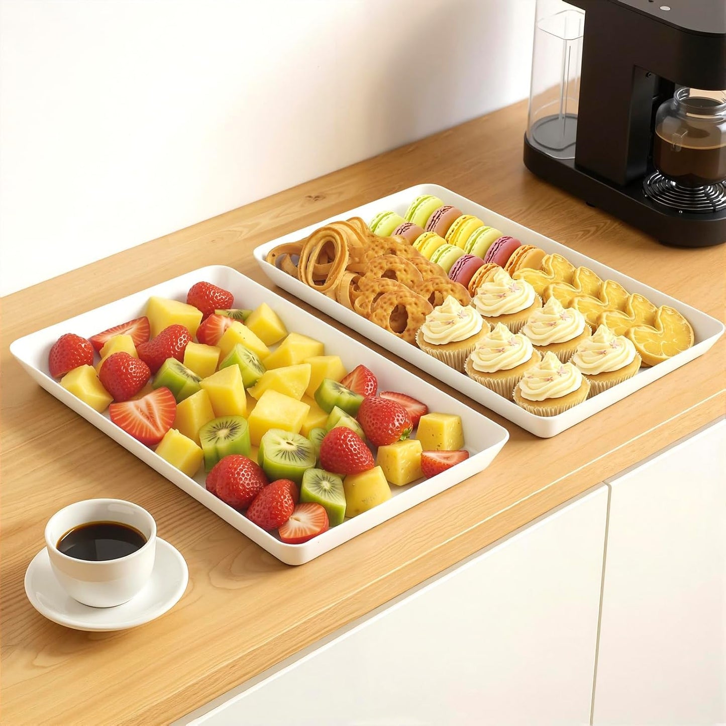 4 pcs Serving Tray for Entertaining, Grilling BBQ Accessories, Serving Platters for Snacks, Fruit, Reusable Plastic Trays for Serving Food and Pantry Organization in Kitchen & for Parties