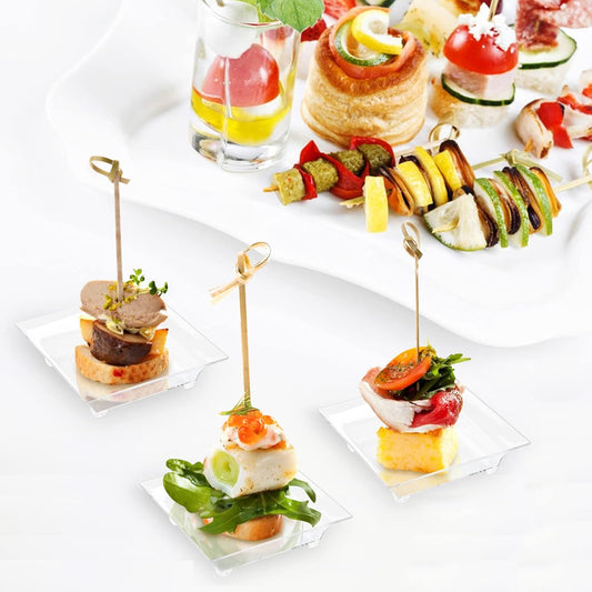 100 Pack 1 oz Small Dessert Plates for Appetizers - Mini Plastic Plates with Spoons Reusable Square Appetizer Bowls Tiny Individual Serving Trays