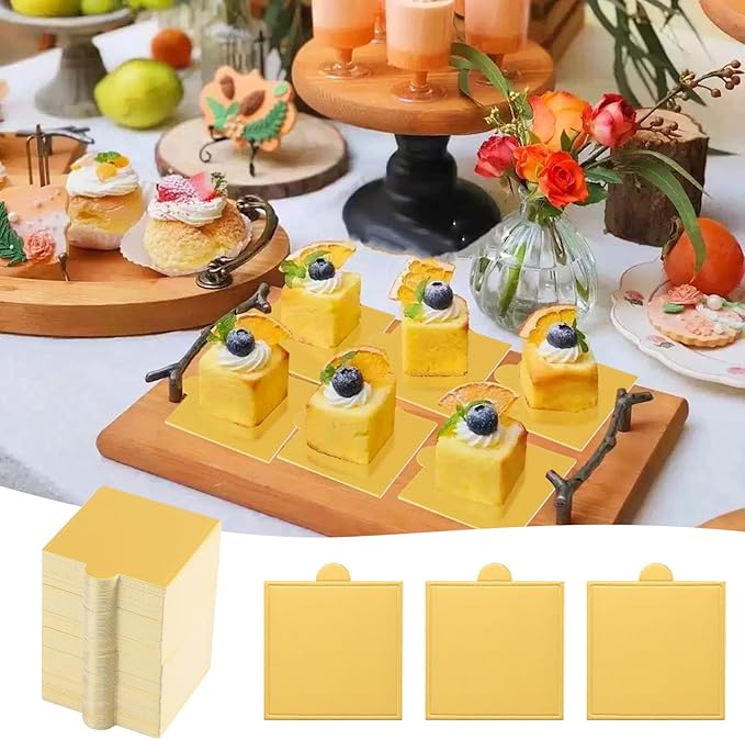 600 PCS 2.8 inch Mini Square Cake Boards, Premium Golden Mousse Cake Boards, Versatile Cupcake Bases & Dessert Displays, Perfect for Parties and Special Occasions