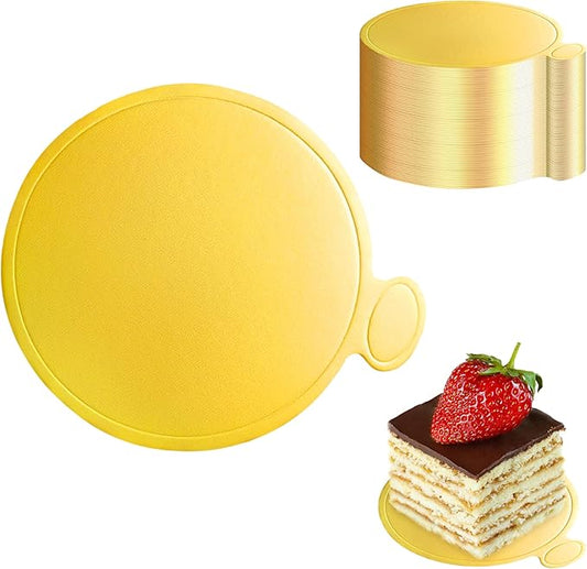 3.5 Inch Mini Cake Boards: 50pcs Golden Round Mousse Cupcake Base, Bases Para Postres Mini Paper Plates Circle Dessert Boards