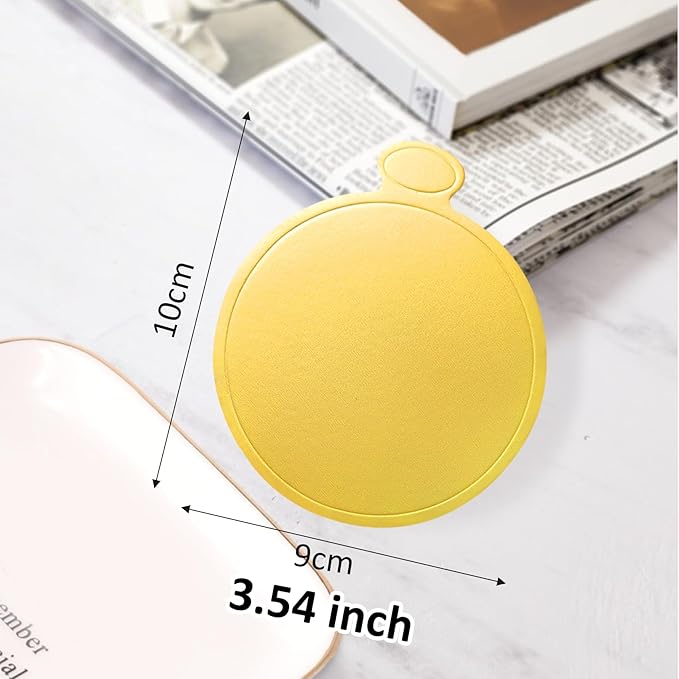 3.5 Inch Mini Cake Boards: 50pcs Golden Round Mousse Cupcake Base, Bases Para Postres Mini Paper Plates Circle Dessert Boards