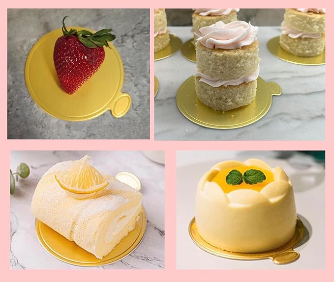 3.15 Inch Mini Round Golden Cake Boards 100pcs Mousse Cupcake Base Paper Plates Circle Dessert Board (Gold 3inch 100pcs)