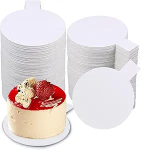 200 Pcs 2 Inch Round Cake Board with Tab Mini Pastry Reversible Waxed Cake Board for Dessert Display Trays Pastry Plates(White)