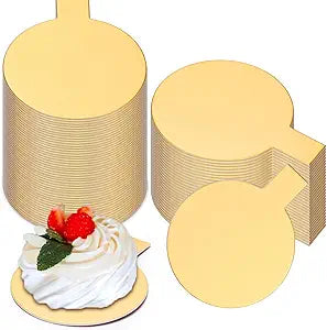 200 Pcs 2 Inch Round Cake Board with Tab Mini Pastry Reversible Waxed Cake Board for Dessert Display Trays Pastry Plates(Gold)
