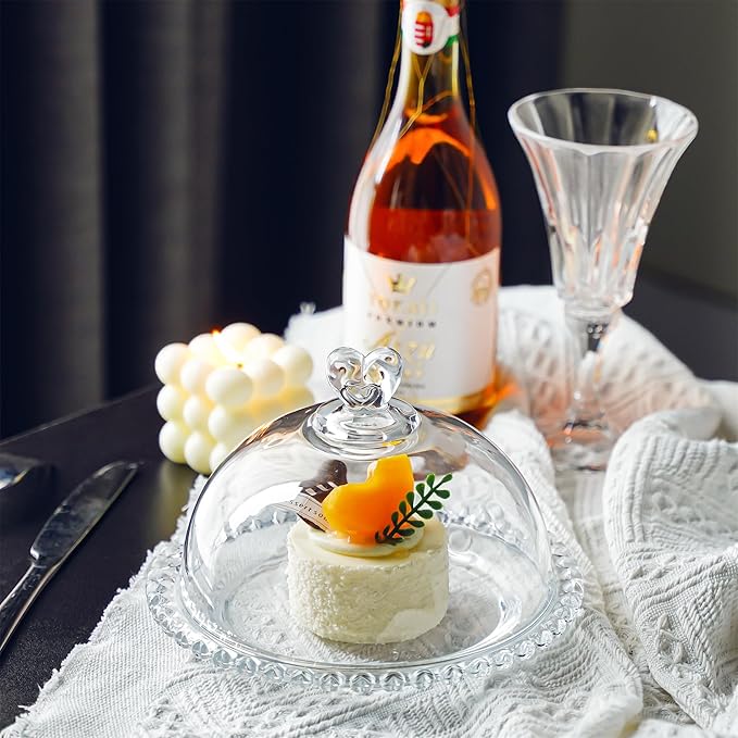 7" Crystal Cake Plate with Dome, Cake Stand with Cover, Round Pattern Glass Serving Platter with Lid for Kitchen Dining Bakery Pastries Display, Party, Entertaining, Dishwasher Safe(Clear)