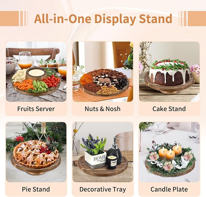 Wood Cake Stand Cupcake Stand: Small Round Cake Display Holder 7.6 Inch Pastry Stands Muffin Snack Platter for Kitchen Wedding Reception Bakery Baby Shower Graduation Dessert Table- 6 Inch Cake