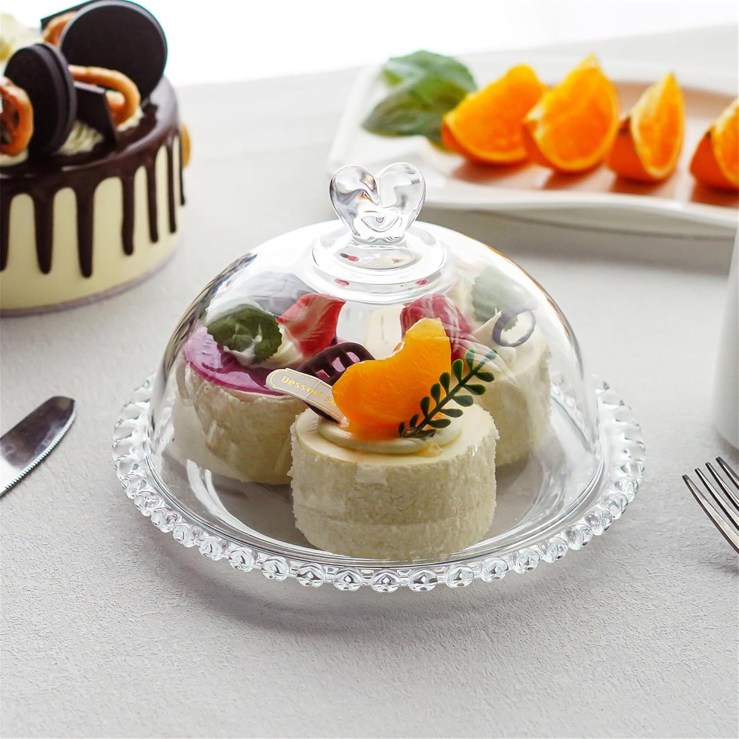 7" Crystal Cake Plate with Dome, Cake Stand with Cover, Round Pattern Glass Serving Platter with Lid for Kitchen Dining Bakery Pastries Display, Party, Entertaining, Dishwasher Safe(Clear)