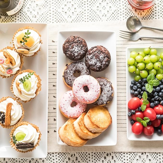 Porcelain Serving Platters Rectangular Trays White Serving Platters for Party, Stackable Serving Plates Set of 4,12 inch